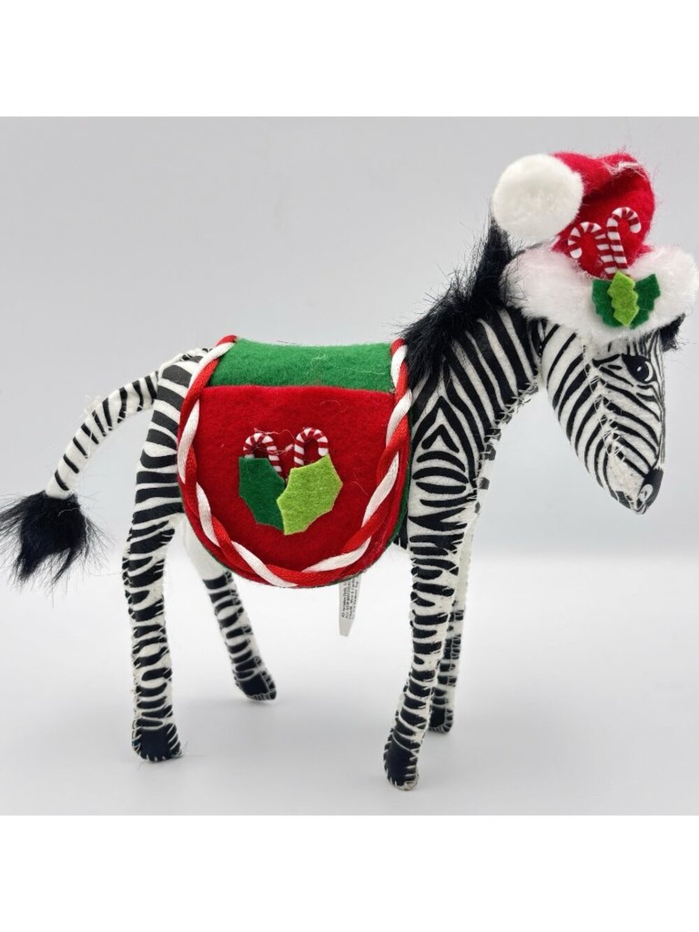 Annalee Dolls Candy Canes Christmas Zebra Santa Hat Plush 7” Red Saddle Black